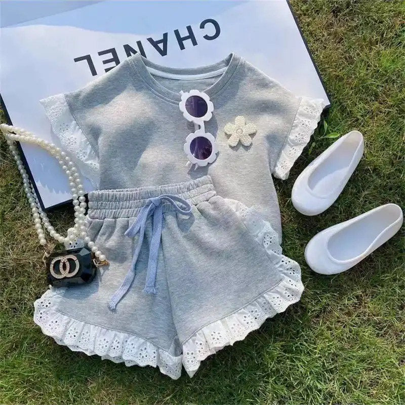 Completo Bambina Grigio con Pizzo