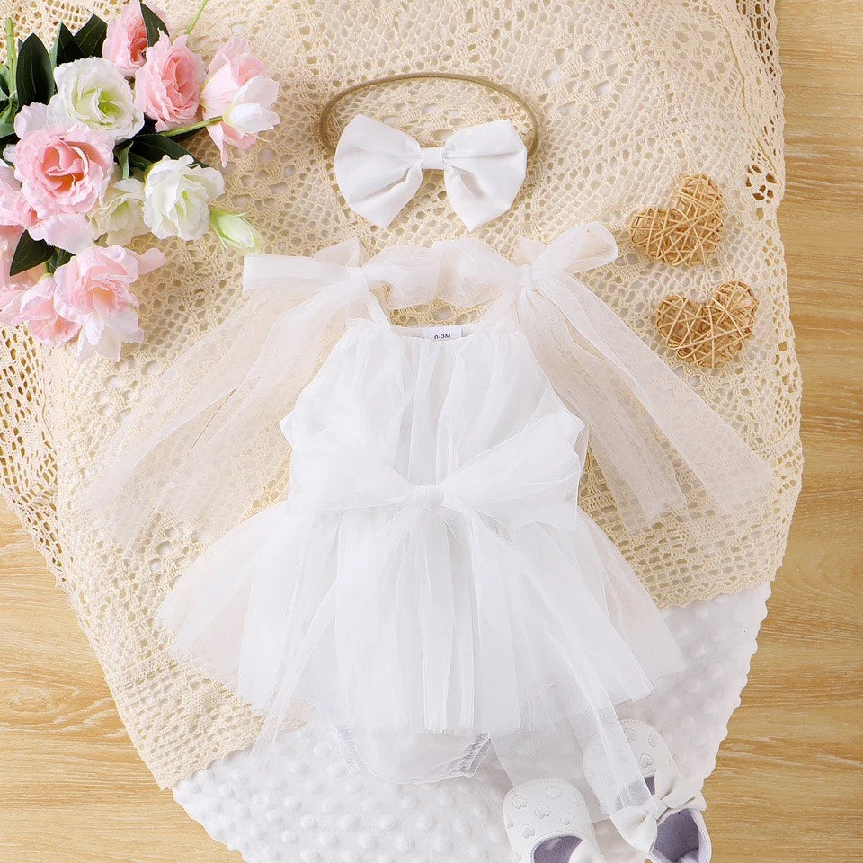 Abito da Bambina in Tulle Rosa con Accessorio Coordinato