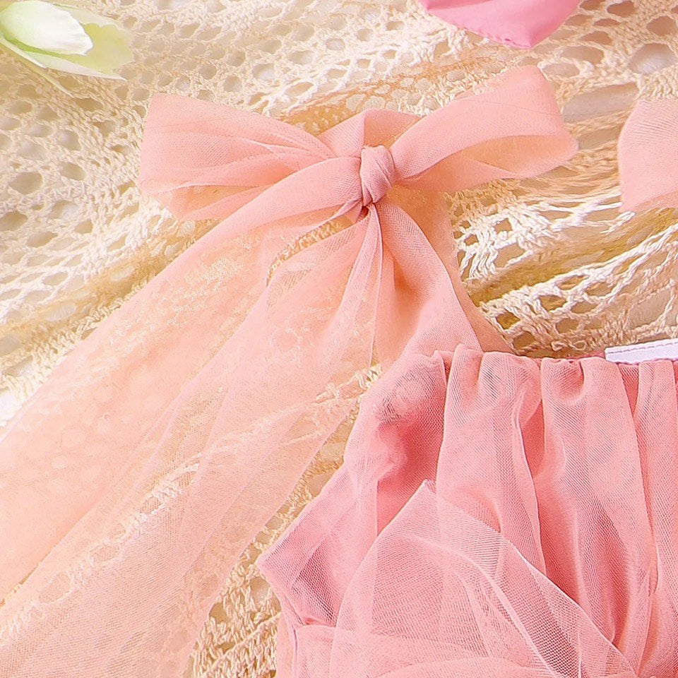 Abito da Bambina in Tulle Rosa con Accessorio Coordinato