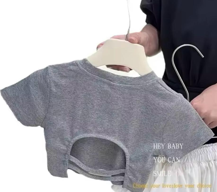Completo Casual per Bambina - T-shirt Grigia e Gonna con Volant