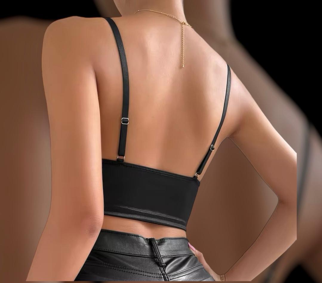 Top Crop Nero V-Cut