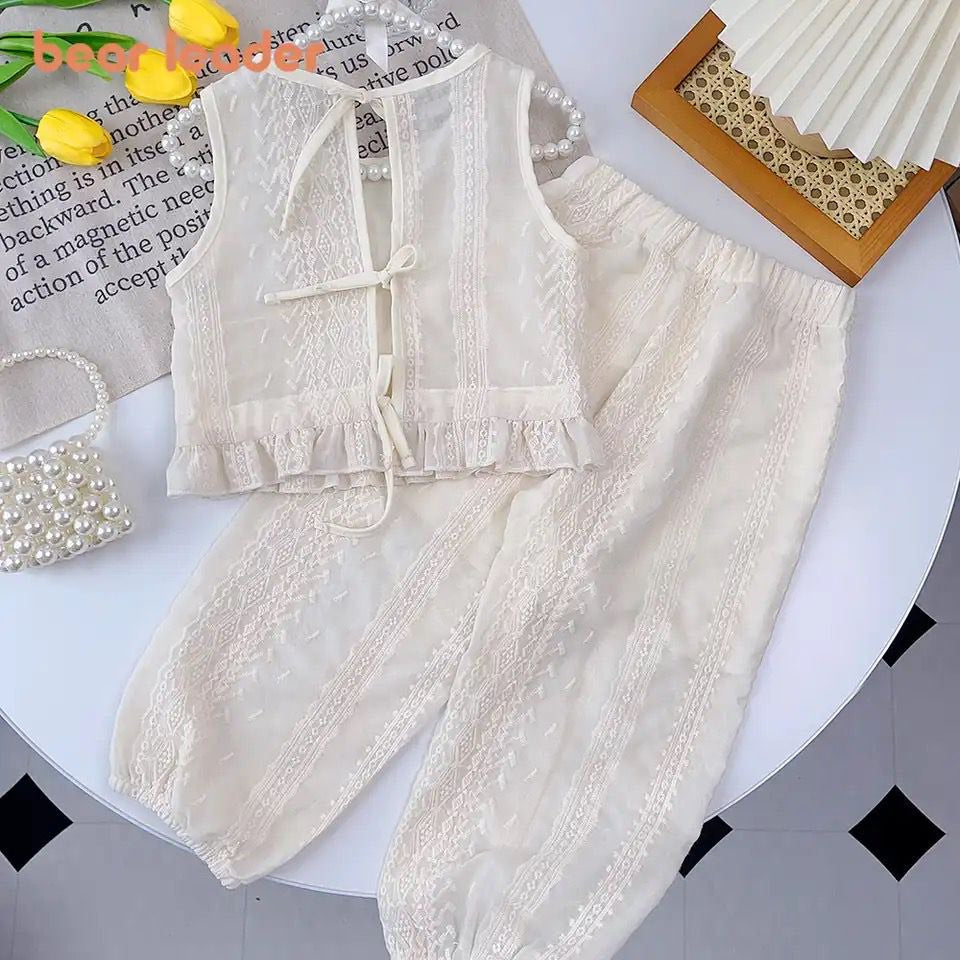 Completo Bambina Due Pezzi in Pizzo Elegante