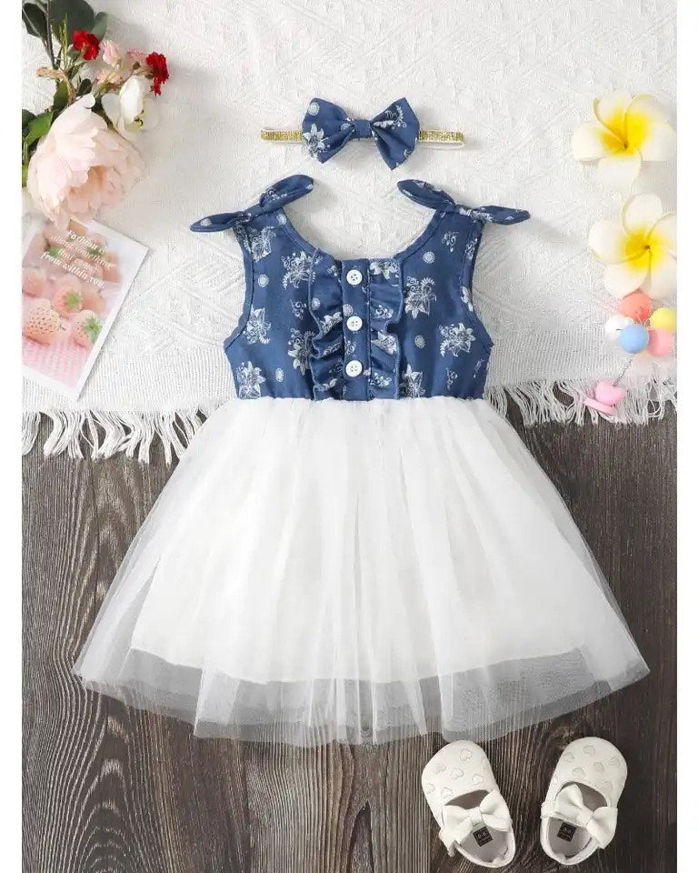 Abito da Bambina con Motivo Floreale e Gonna in Tulle