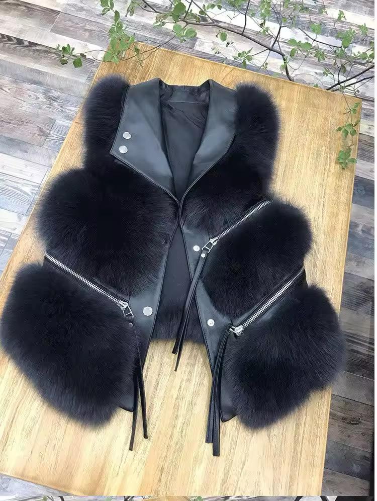 Gilet Fur Leather Total Black