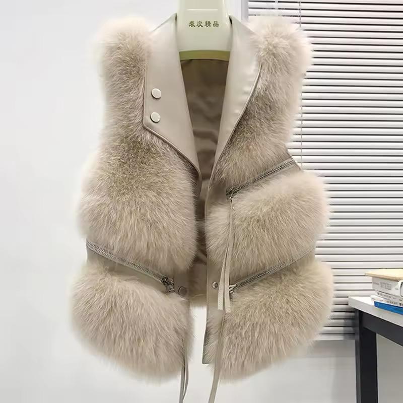 Gilet Fur Leather Beige