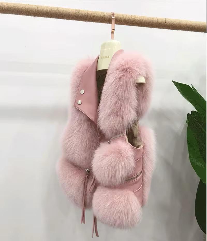 Gilet Fur Leather Pink