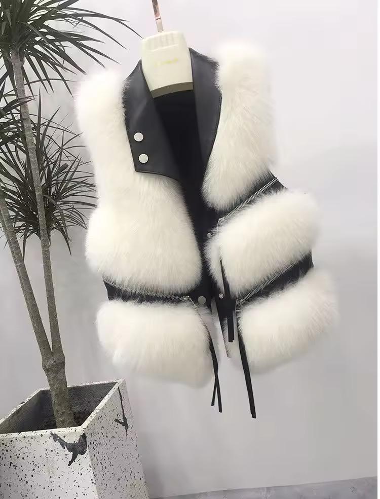 Gilet Fur Leather Black & White